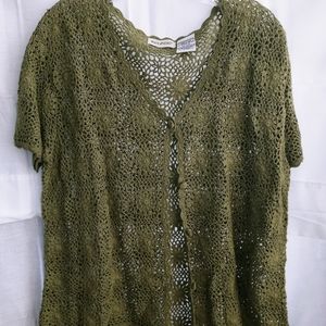 Ladies extra large olive green crocheted cardigan
